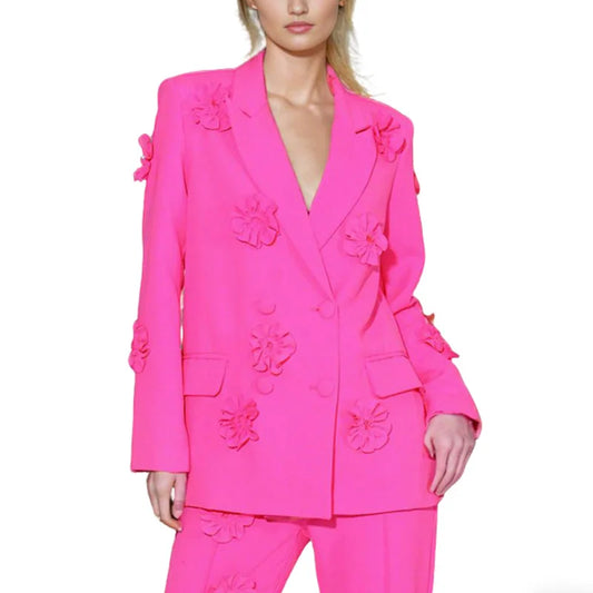 Women Luxury Blazer High-end Three-dimensional Flower Double Breasted Elegant Coat Versatile Jacket New Spring 2026 HK19539