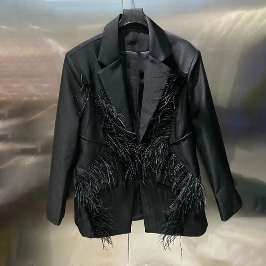 Spring Autumn New Women's Blazer Notched Collar Niche Design Patchwork Tassel Elegant Fashion Dark Trend Ins Jacket HK15185