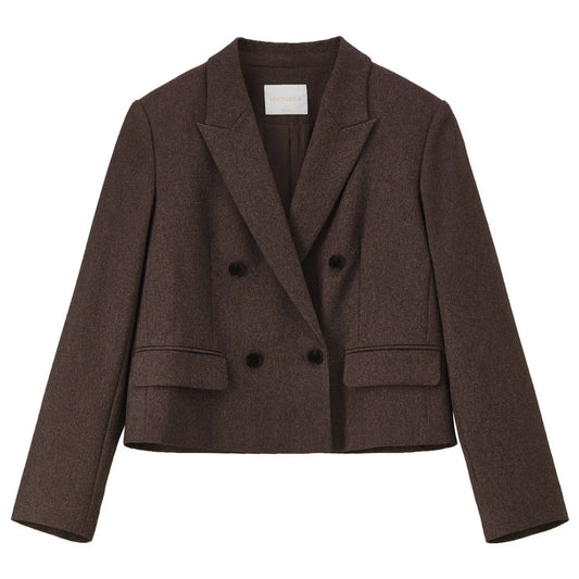 Women Cropped Blazer 2026 Spring Double-Breasted Peak Lapel Suit Jacket Elegant Office Ladies Short Coat 161XA6517X