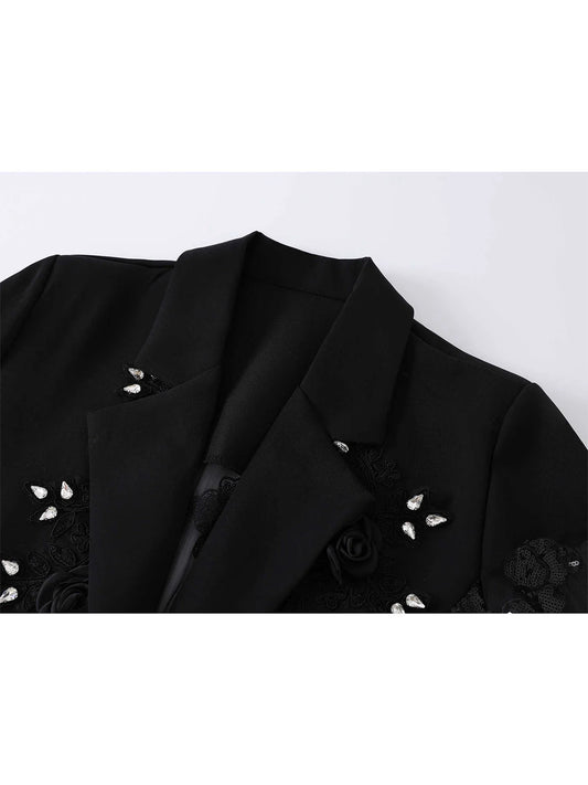 Women's Black Gothic Emo Patchwork Blazer Jacket 3D Floral Suit Coat Y2k Harajuku Long Sleeve Outerwear Vintage Clothes Autumn