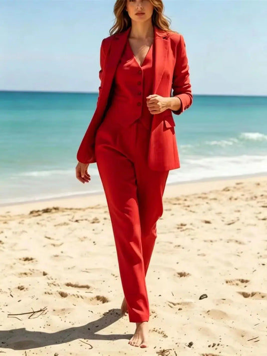 Elegant Women's Suit 3 Pieces Luxury Tailored Women Pantsuits Office Lady Blazer Set Formal Wedding Suits(Jacket+Vest+Pants)
