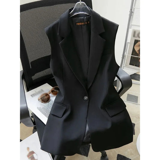 Women Suit Vest With Lined NEW Spring Summer Black Split Casual Sleeveless Waistcoat Female Blazer Jacket Slim Vest Coat