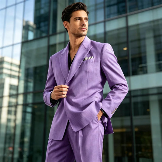 Men's 2 Piece One Button Suit Set Peak Lapel Slim Fit Blazer Long Pants Formal Wear for Wedding Party Prom Business