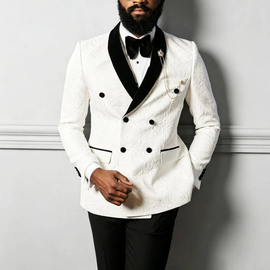Men Suit Red Black 2 Pieces Floral Pattern Double Button For Wedding Birthday Banquet Party Business Work Office Jacket Pants