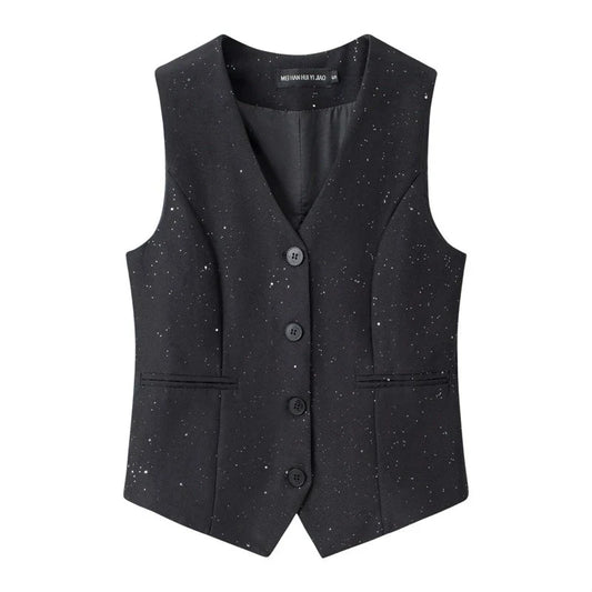 Slim Fit Sleeveless Blazer Jacket Women's Suit Vest Formal Waistcoat for Office Business Work Professional Attire Elegant Top