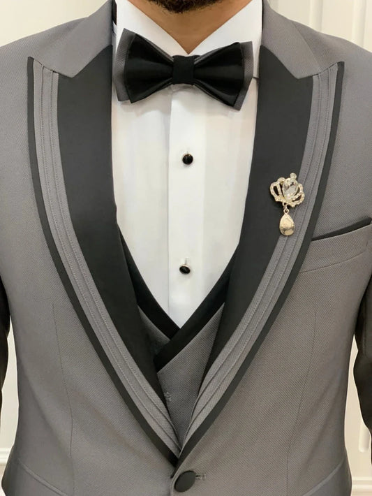 Grey One Button Peak Lapel Men's Wedding Groom Sets High Quality Formal Slim Fit Business Suit Set Business Negotiation Outfit