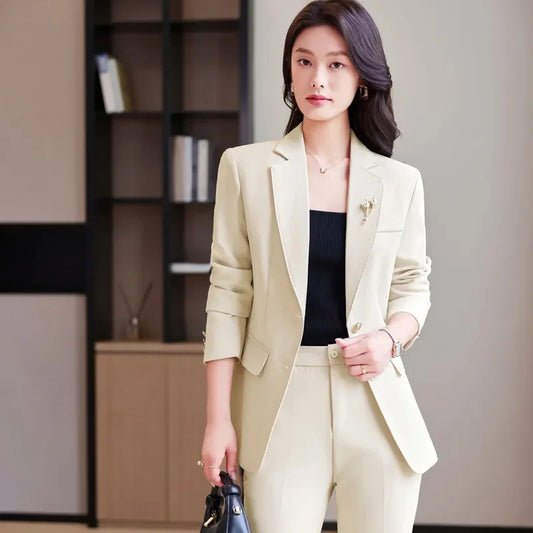 Ladies Blazer And Pant Suit Women Green Purple Blue Black Solid Formal Jacket Trouser Female Business Work Wear 2 Piece Set