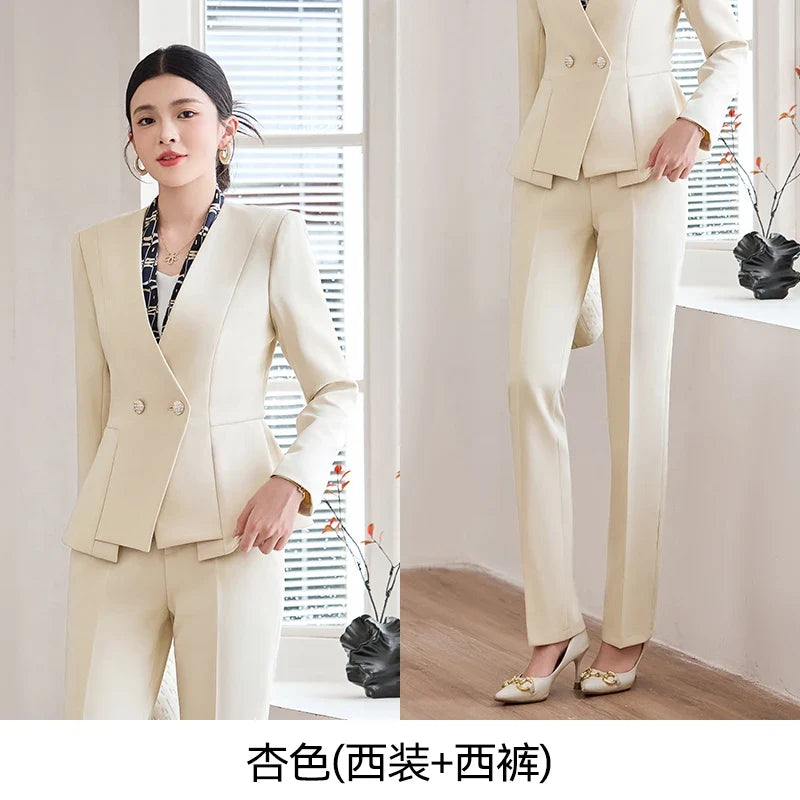 Fashionable professional women's two-piece pant+blazers. Slim fit, elegant comfortable. 2025 autumn winter new styles