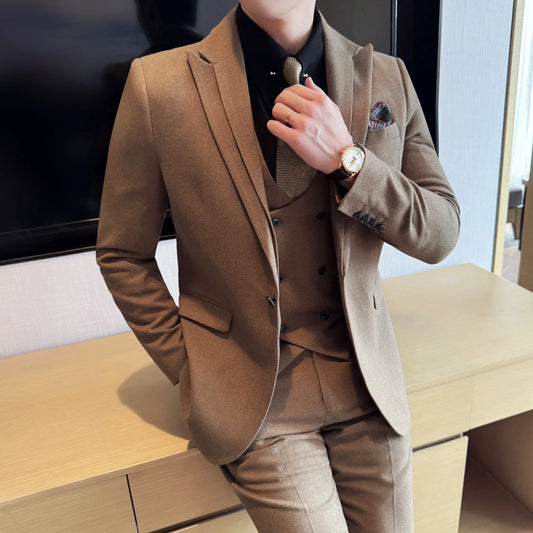 Men's 3-Piece Slim Fit Suit – Jacket, Vest & Pants for Wedding, Prom & Office