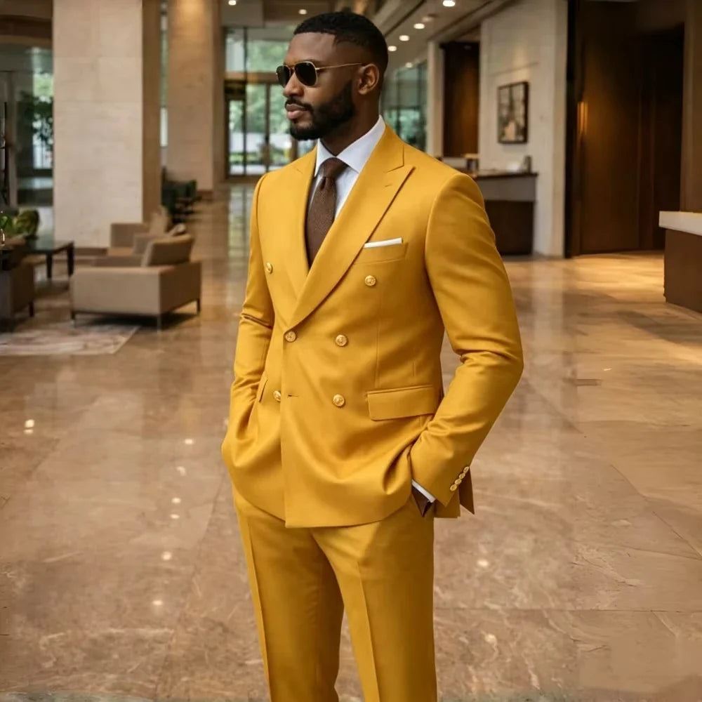 Costumes formels croisés pour hommes invités 2 pièces costume de mariage slim fit ensemble blazer pantalon à la mode pour fête banquet bal de promo