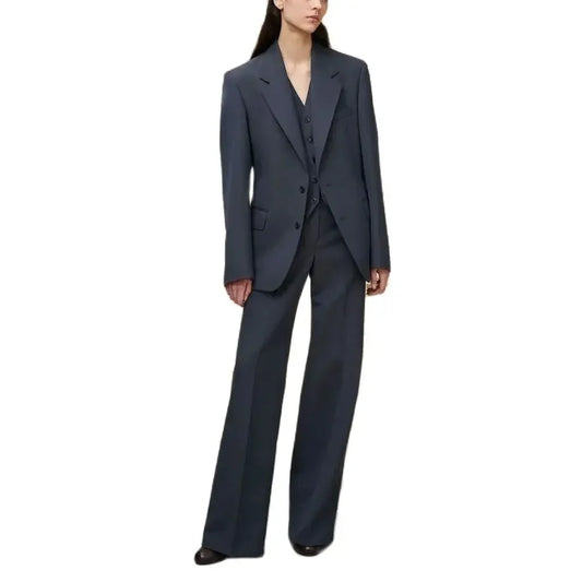 Dark Gray Women Pants Sets 3 Piece Set Chic Notch Lapel Single Breasted Wear Elegant Formal Casual Office Lady Female Suits 2025