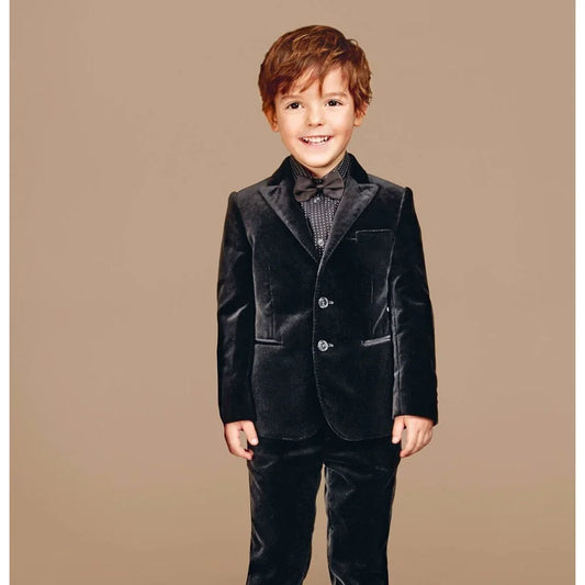 Black Velvet Suits for Boys Peak Lapel Single Breasted Clothing 2 Piece Party Wedding Formal Solid Color Customized Kids Clothes