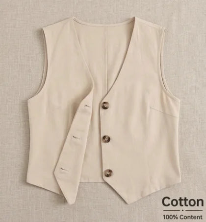 Elegant Sleeveless Cotton Waistcoat for Spring & Summer Minimalist Stylish Cropped Vest