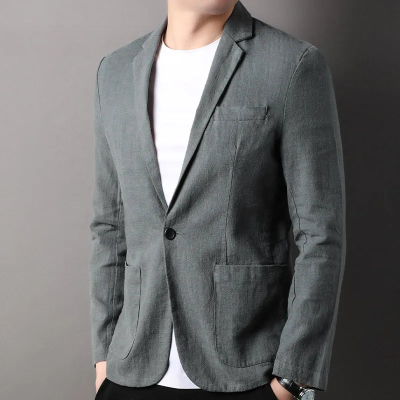 Spring and Summer New High Quality Men's Linen Suit Fashion Handsome Slim-fit All-in-one Trend Men's Coat 70% Ramie 30% Cotton
