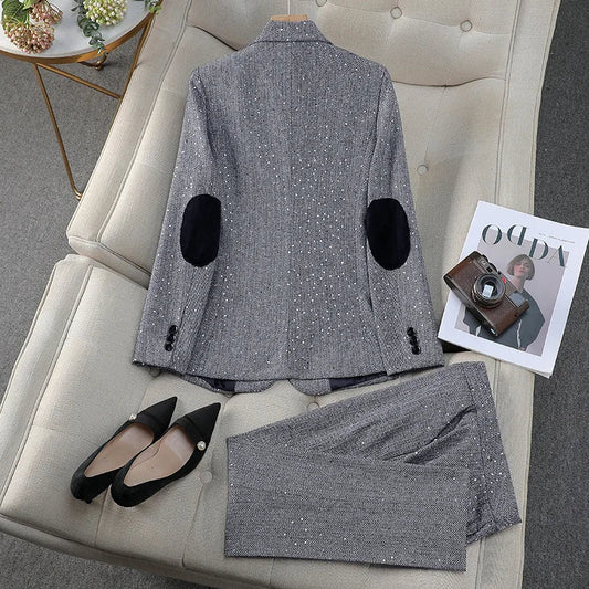High Quality Fabric Women Business Suits With Pants and Blazer Coat Professional Autumn Winter Office Ladies Pantsuits Blazers