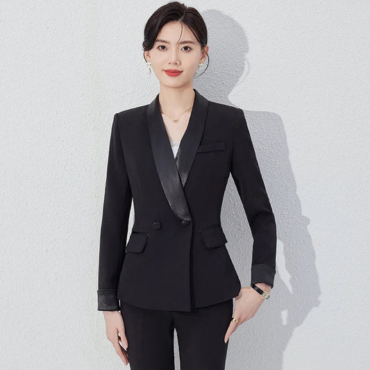 Autumn New Women's Pants Suit 2 Piece Clothing Set Elegant Chic Color Block Blazer Jacket and Trousers Sets Red Formal Work