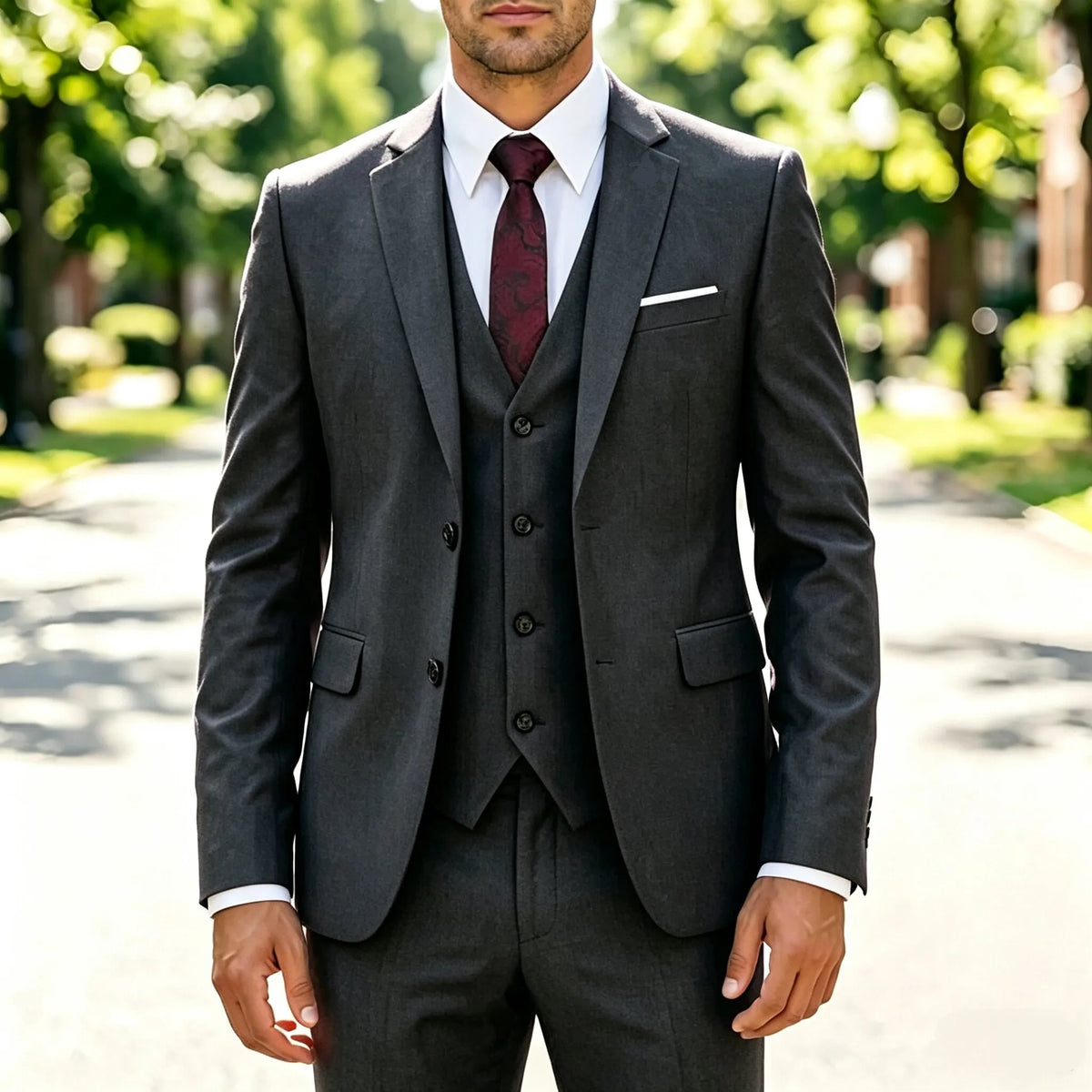 Costume Homme Slim 3 Pièces Blazer Gilet et Pantalon Ensemble de Smoking Élegant de Haute Qualité Robe de Mariage Affaires