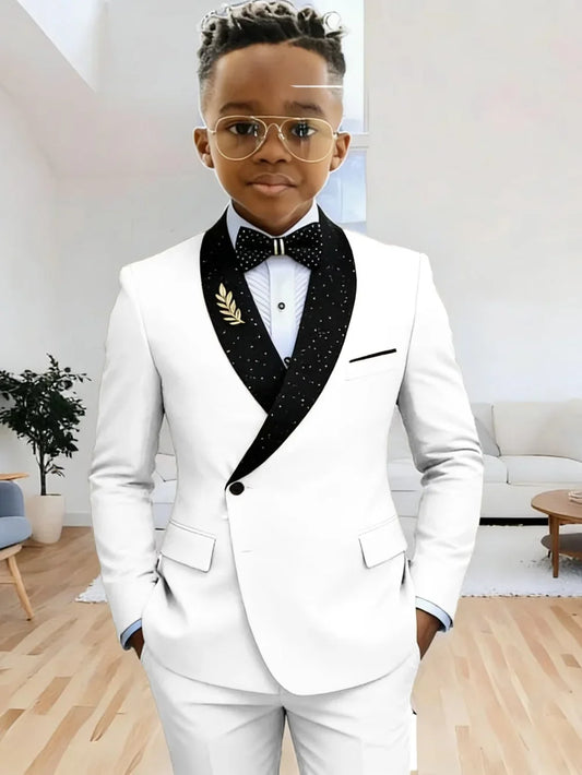 High Quality Boys Beaded Suits 2 Pieces Jacket Pants Stage Performance Wear Classic Elegant Kids Suit Set For Wedding 2-20T