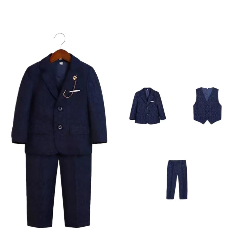 1-14Years Boys Elegant Blue Formal Suit Set Kids Wedding Birthday Party Dress Children's Speech Host Piano Performance Costume