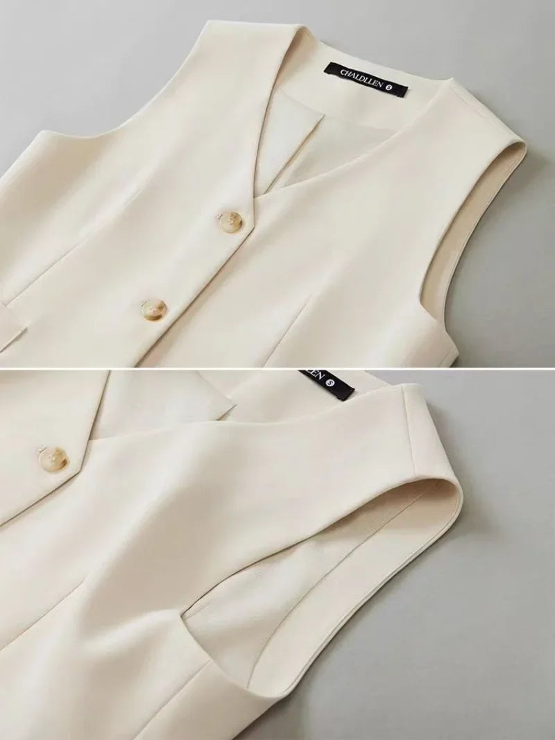 Blazers Vests Women Simple Single Breasted V-neck Sleeveless Coats Daily Outwear Aesthetic Korean Slim All-match Office Lady New