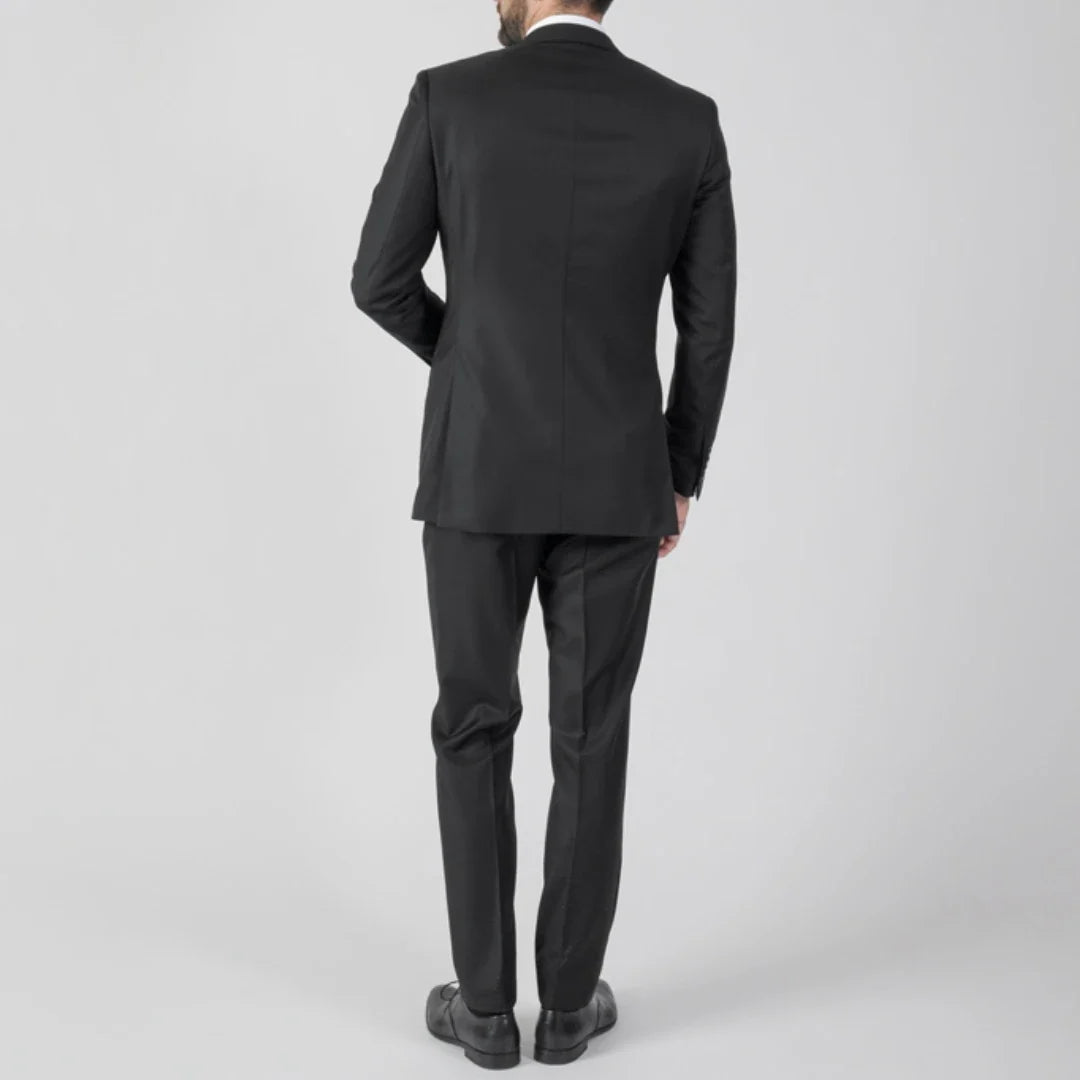 Men Suit 2 Pieces Black With Bright Lapel Single Button Solid For Wedding Business Banquet Party Office Work Jacket And Pants
