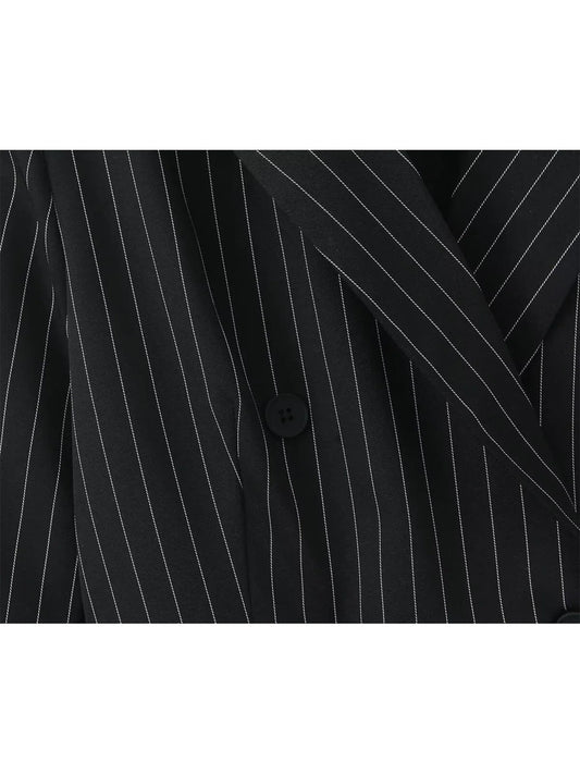 Women Black Gothic Striped Blazer Jacket Vintage Outerwear Harajuku Y2k 2000s Single Breasted Long Sleeve Suit Coat Clothes 2025