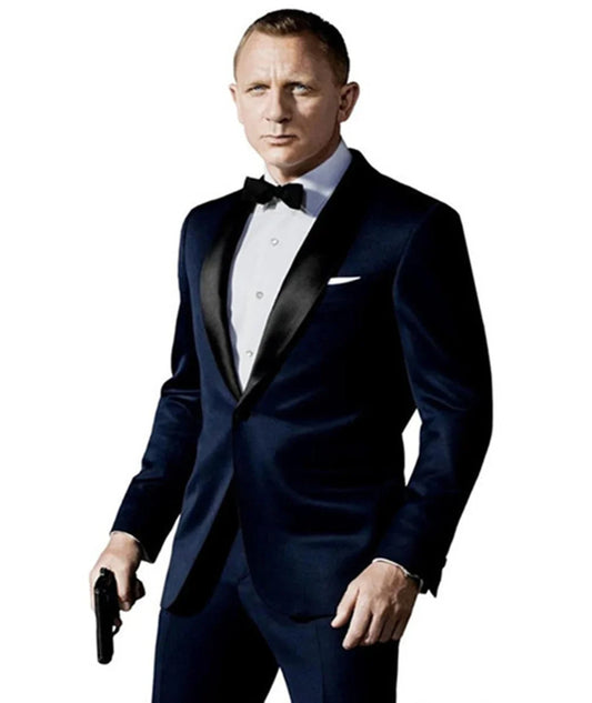 Men's Slim Fit 2 Pieces Suit for Wedding Classic Navy Blue Prom Groom Tuxedos Shawl Lapel One Button Jacket & Trousers