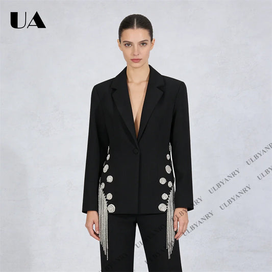 2026 Spring New Women Blazer with Crystal Circular Embellishments and Fringe Chains Fashionable Suit Blazer