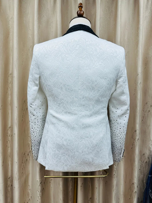 Chic Jacquard Men's Suit Set 3 Pieces Wedding Groom Sets Opulent Beaded Slim Fit Tuxedo For Man Dancing Wear S-3XL Elegant Suits