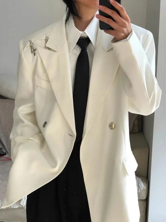 Women White Blazer Y2k 2000s Vintage Suit Coat Korean Style Loose Vintage Oversize Casua Jacket Outerwear for Women Autumn 2026