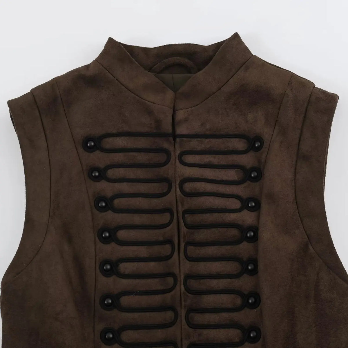 2026 Autumn Women's Fashion Suede Texture Short Vest Stand Up Collar Sleeveless Knot Button Retro Casual Waistcoat Jacket