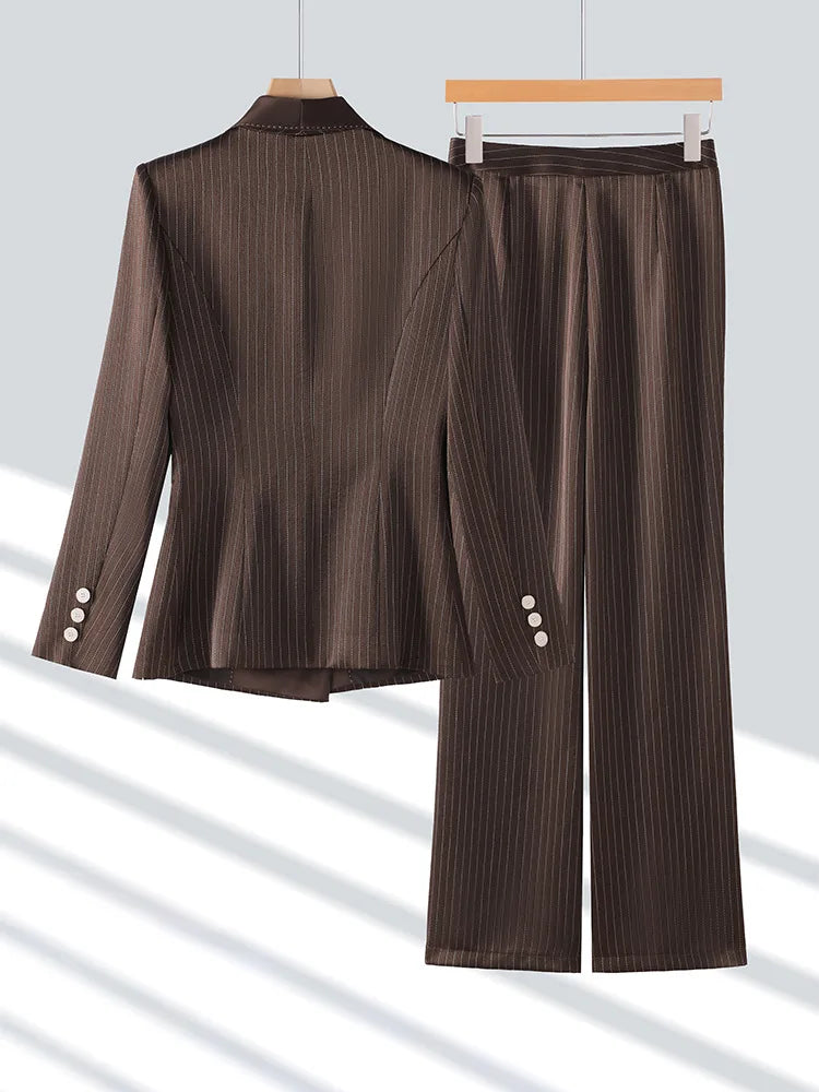 Office Ladies Formal Pant Suit 2 Piece Set Women Ebony Black Female Long Sleeve Business Work Wear Blazer Jacket And Trouser
