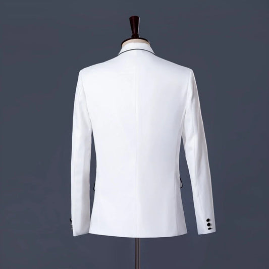 Elegant White Men's Slim Fit Suits 2 Pieces Wedding Groom Sets Autumn Notched Lapel Long Sleeved Suit Set For Men Party Tuxedo