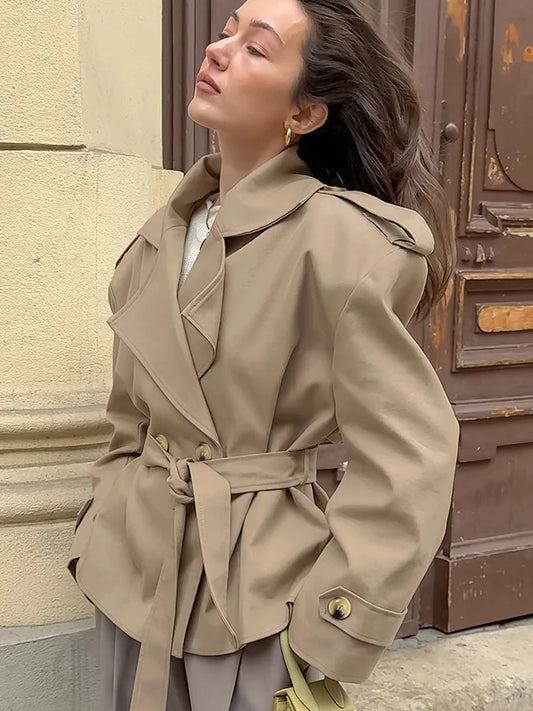 Fall,Winter,European,Clothes,Lace up,Coat,Chic,Sexy,Wide Shoulder,Windbreaker,Women,Tops,Long Sleeve,Hot,Daily Jacket,New,671600