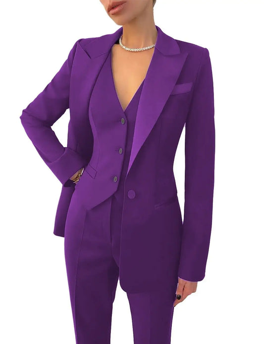 Fashion Women Solid Long Sleeve Blazer Suit and Vest Pants Three Piece Set Office Wear High Waist Pants Female Outwear Suit