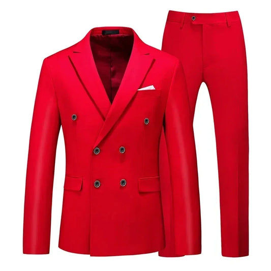2 pièces costume homme croisé formel coupe ajustée smoking de marié pour mariage revers pointu blazer homme sur mesure bal de promo usage quotidien