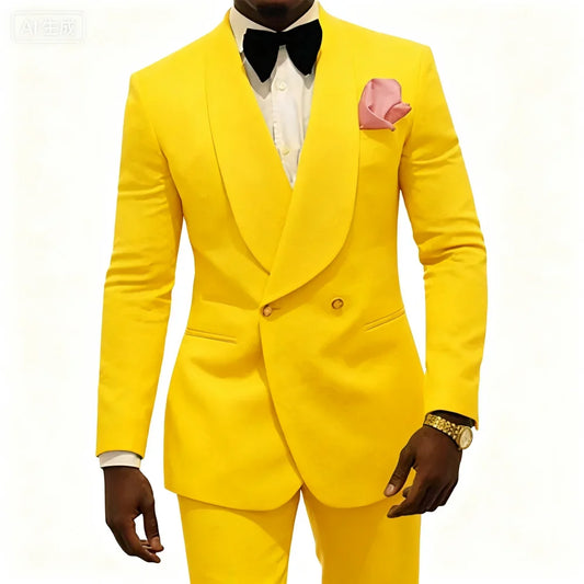 Men's Double Breasted 2-Piece Wedding Suit with Rose Jacket — Smoking Suit for Men