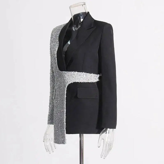 2026 Spring Autumn New Women Blazer Color Block Patchwork Asymmetrical Temperament Office Lady High-end Trend Jacket HK3107