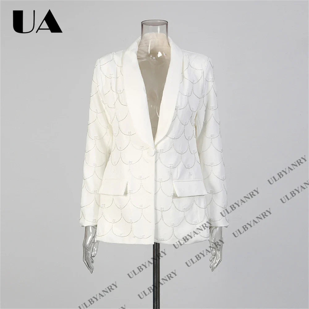 Women's Black Blazer with Silver Fish Scale Sequins, Slim Fit One Button Casual Business Jacket for Party Evening Prom