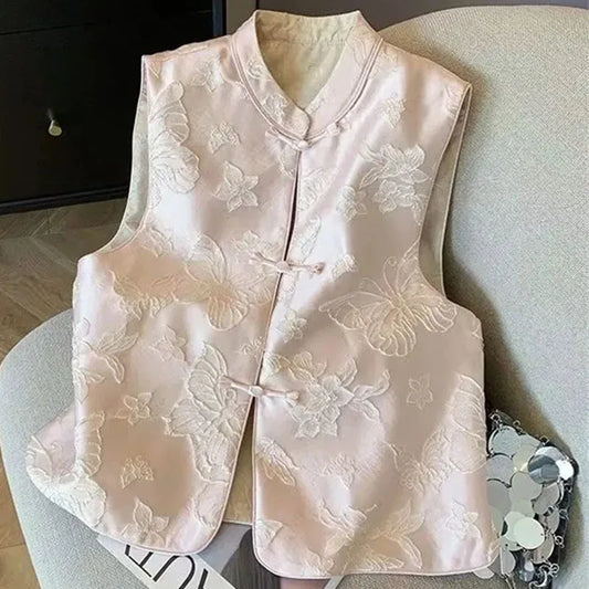 Female Embroidery Sleeveless Coat Spring Autumn Women Fashion Butterfly Waistcoat Jacket Korean Chinese Style Vest Outwear