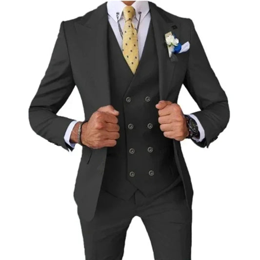 Men's Single Button Notch Lapel Slim Fit Suit with Vest – Smart Casual All-Season