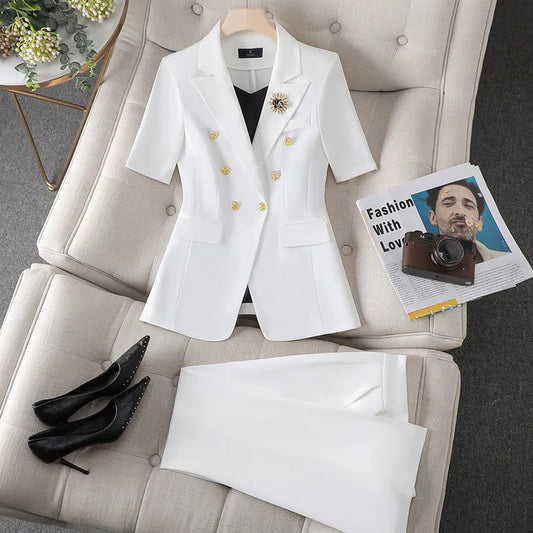 Summer Elegant Styles Professional Women Business Suits with Skirt and Tops Professional Office Work Wear Career Outfits Set