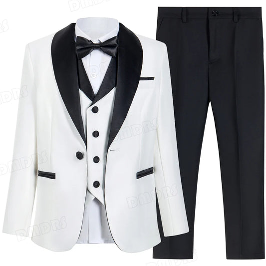 Kids 5-Piece Formal Suit Set – Slim Fit Wedding Tuxedo with Bow-tie & Tie for Boys & Girls, Ages 2–14