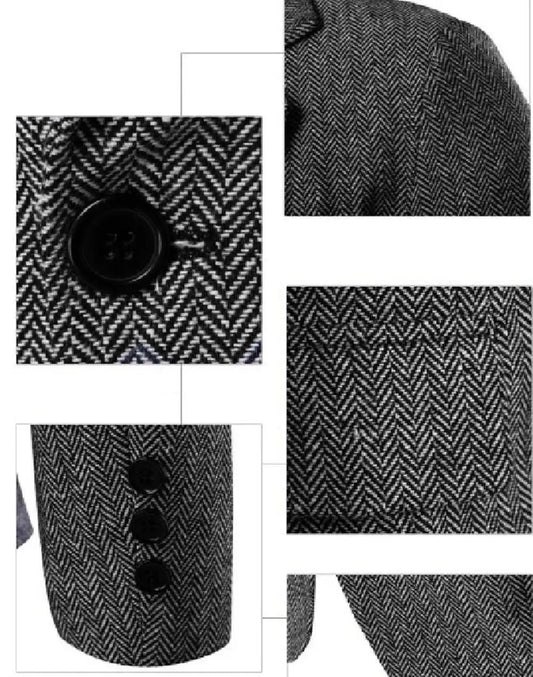 Costume d'Hiver 2 Pièces Gris/Marron Chevrons pour Homme, Laine Tweed, Coupe Cintrée, Formel, Mariage, Tuxedo, Costumes d'Affaires de Bureau