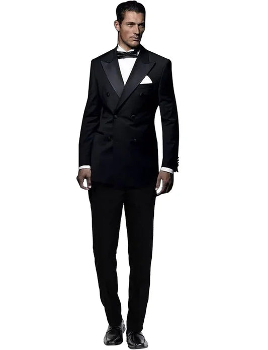 2 Pieces Black Men's Double Breasted Suit Peak Lapel Blazer Pants Wedding Concert Birthday Party Suits Groom Tuxedos