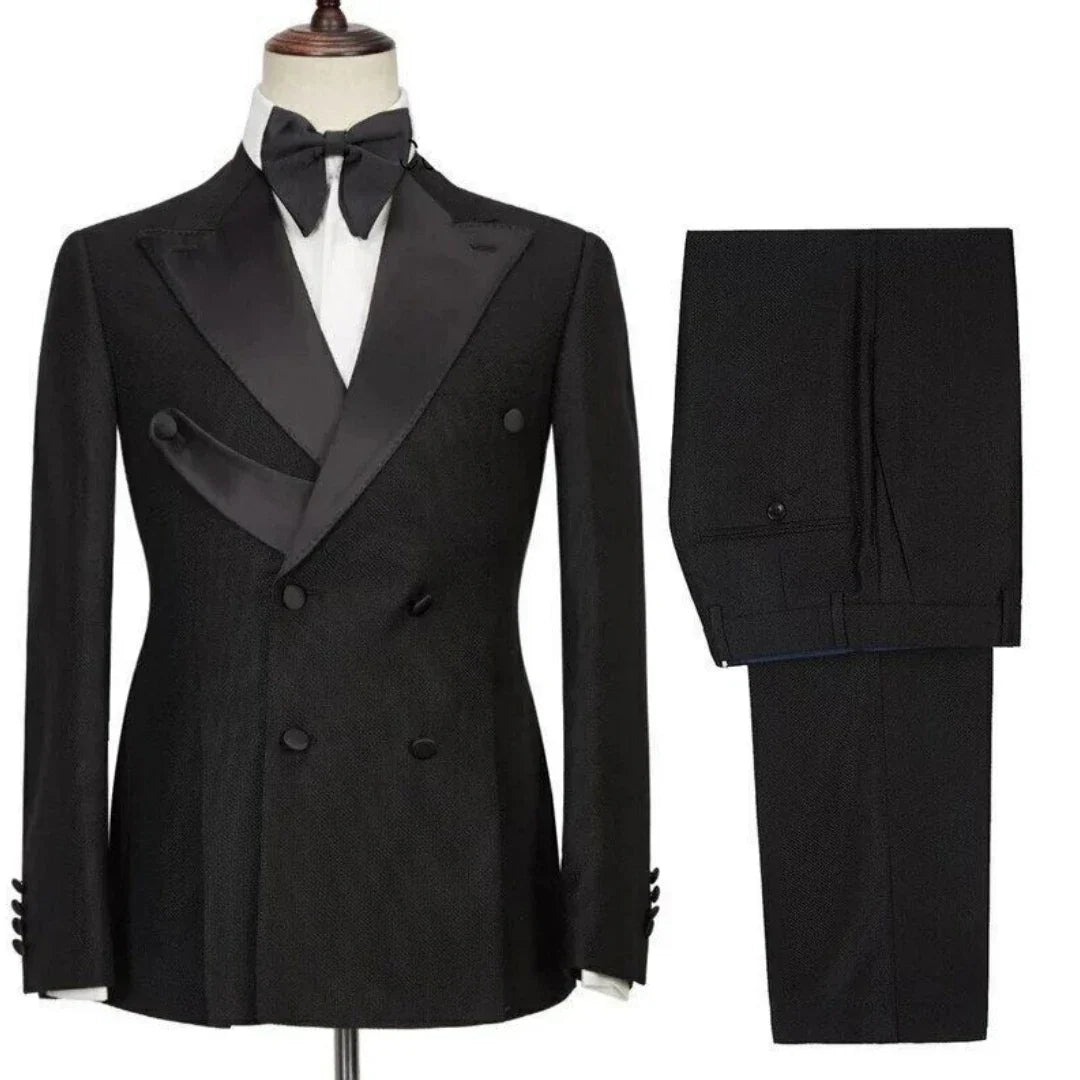 Men Suit 2 Pieces Black White With Lapel Double Button For Wedding Business Banquet Party Prom Office Work Set Jacket And Pnats
