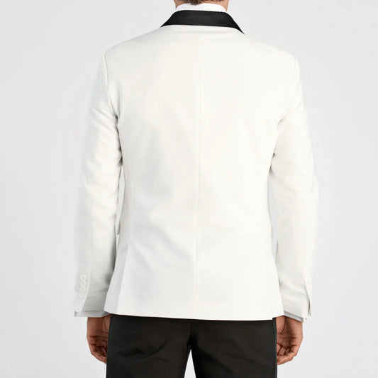 Men Suit White 2 Piece With Black Lapel Single Button For Wedding Birthday Banquet Party Work Business Casual Jacket And Pants