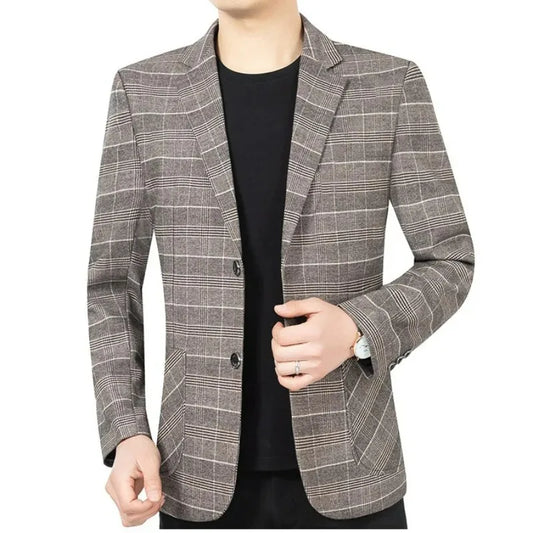 2026 Autumn Suit Coat Men Vintage Striped Turn Down Collar Male Outerwear Long Sleeve Pocket Comfortable Versatile Man Blazer