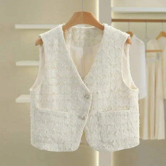Women Small Fragrance Vest New Spring Autumn Tweed Vest Coat Sleeveless Short Jacket Female Casual Tops Waistcoat Chaleco Mujer
