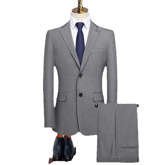 Men's Slim Fit Single Breasted Wedding Suit Set – Apricot, Grey & Khaki